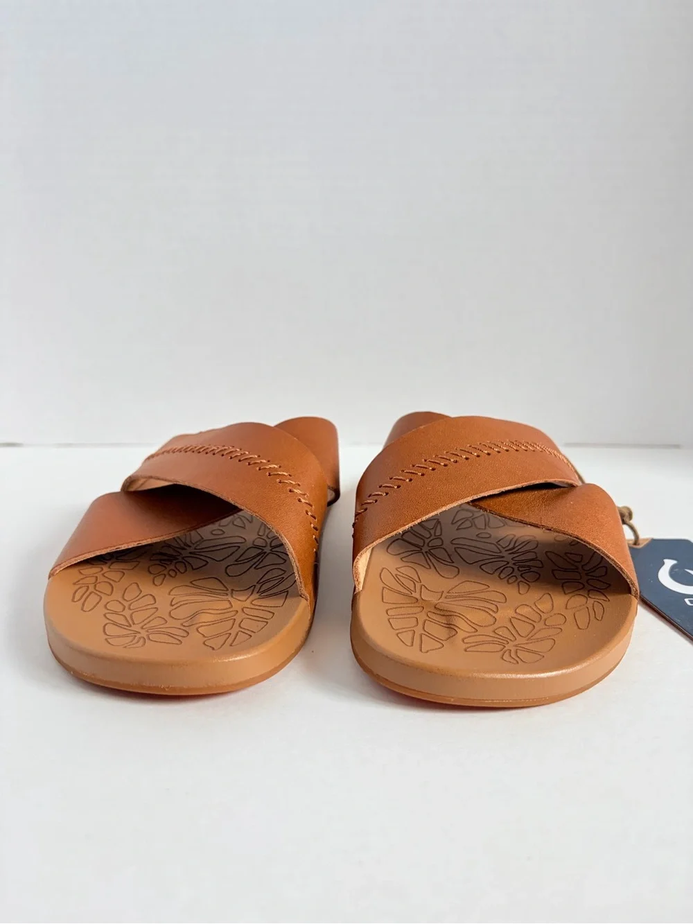 OluKai Kipea Olu Slide Sandals Cross Strap Shoes Cushioned Leather Brown Size 9 - Picture 8 of 15